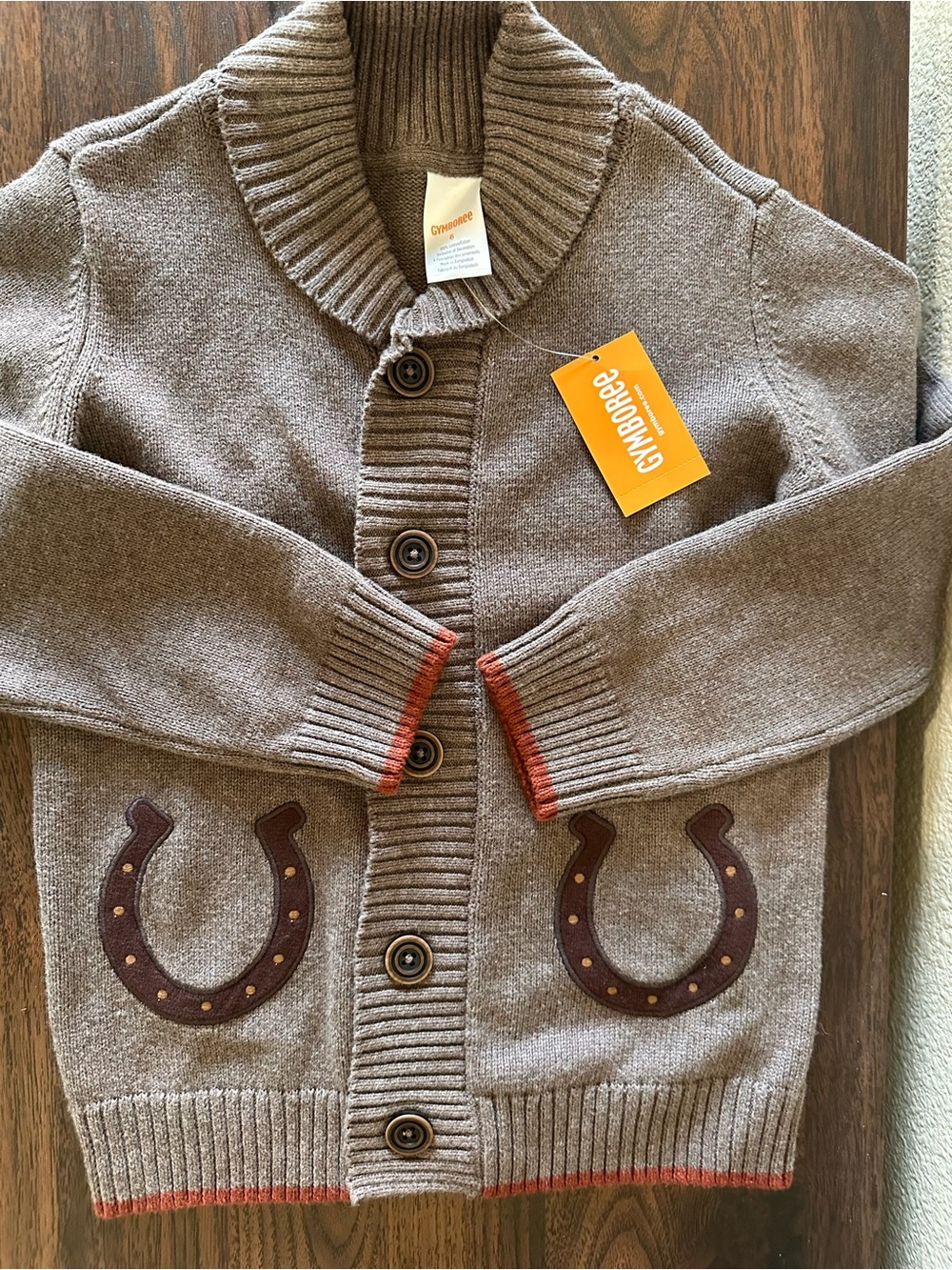 Gymboree Kids Western Cardigan Sweater with Horse and Horseshoes stitched